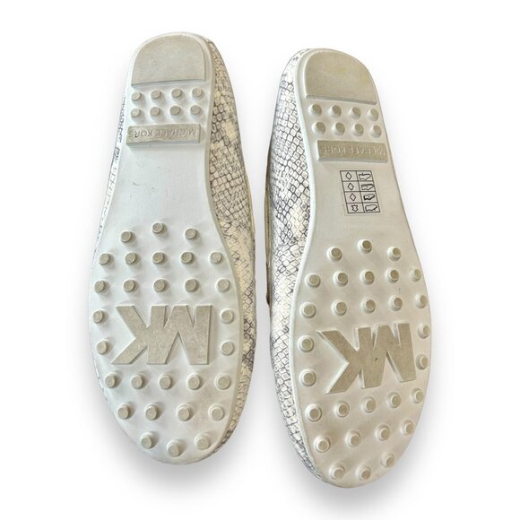 Michael Kors White Gray Snake Print Leather Loafers slip on bow - Picture 8 of 9